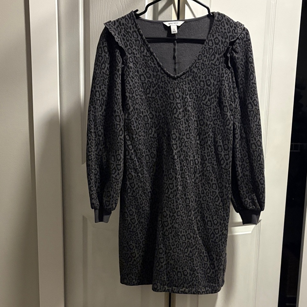 Nine West Charcoal Animal Print Long Sleeve Dress